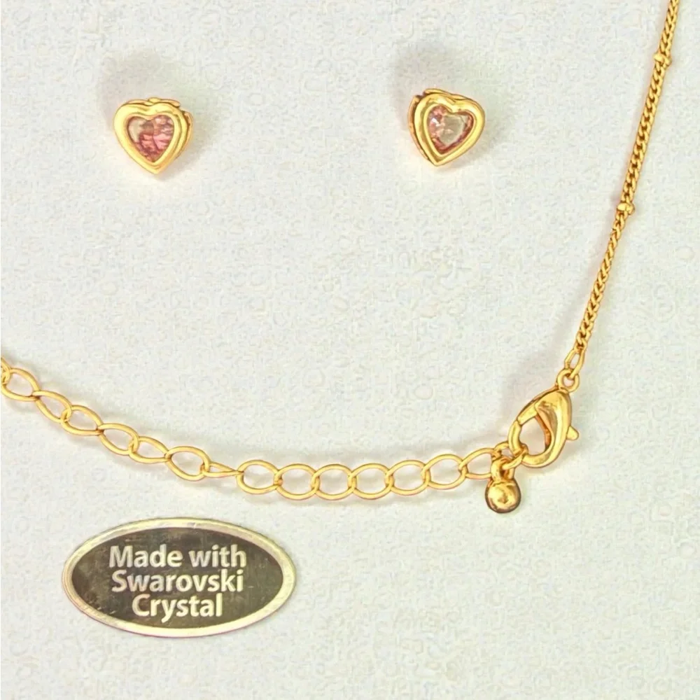 Swarovski Gold Necklace and Earrings Set with Lavender Heart Stones - Picture 4 of 4